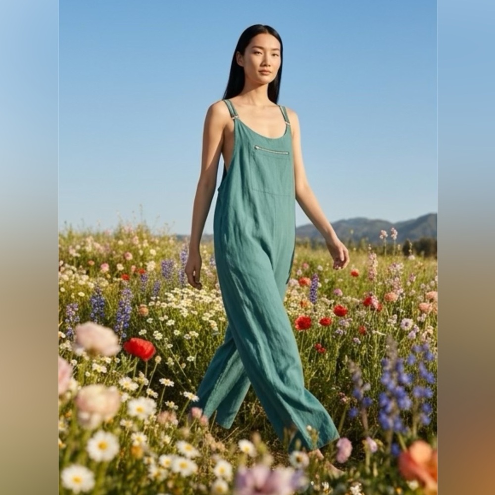 Women's Green Utility Jumpsuit with Front Zip Pocket